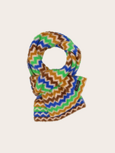 Load image into Gallery viewer, FRAAS&lt;BR&gt;
Cashmink Scarf with Retro ZigZag&lt;BR&gt;
Exotic Orange, Blue, Black&lt;BR&gt;
