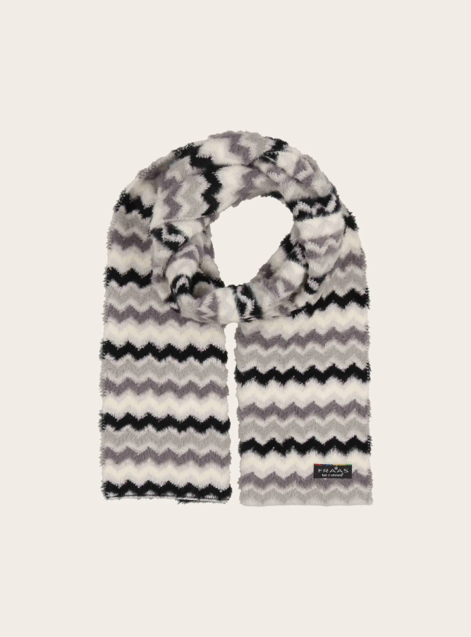 FRAAS<BR>
Cashmink Scarf with Retro ZigZag<BR>
Exotic Orange, Blue, Black<BR>