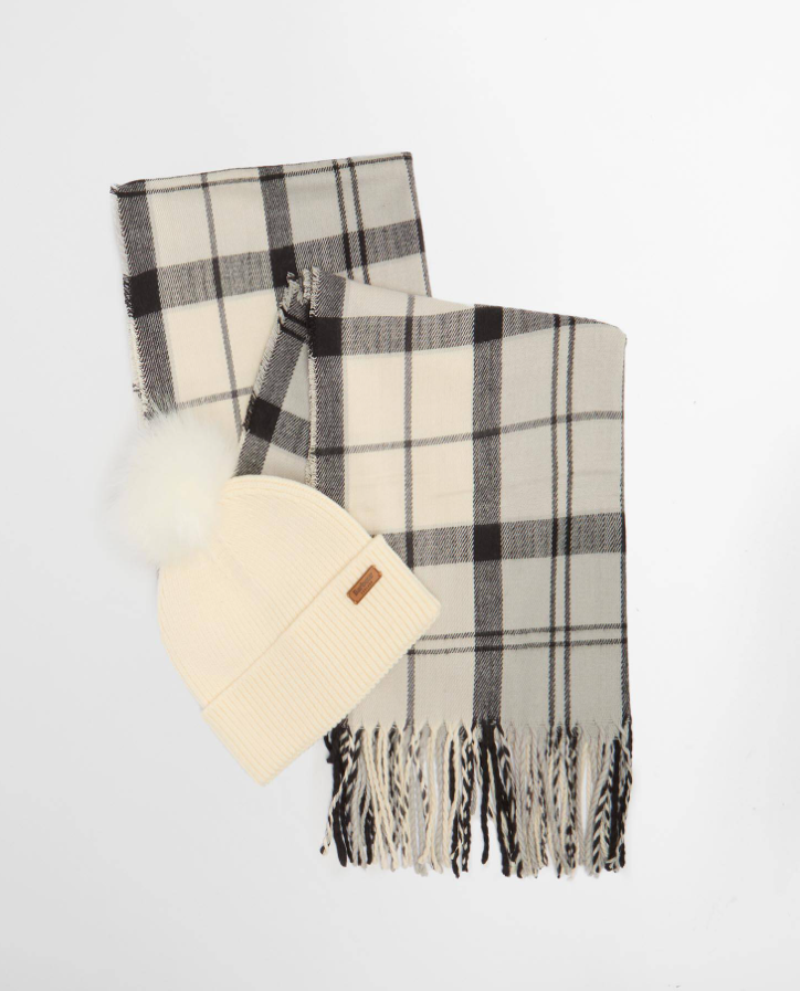 BARBOUR<BR>
Dover Scarf/Hat Set<BR>
Monochrome Tartan<BR>