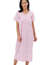 Load image into Gallery viewer, MARLON&lt;BR&gt;
Linear Floral Short Sleeve Nightie&lt;BR&gt;
Pink&lt;BR&gt;
