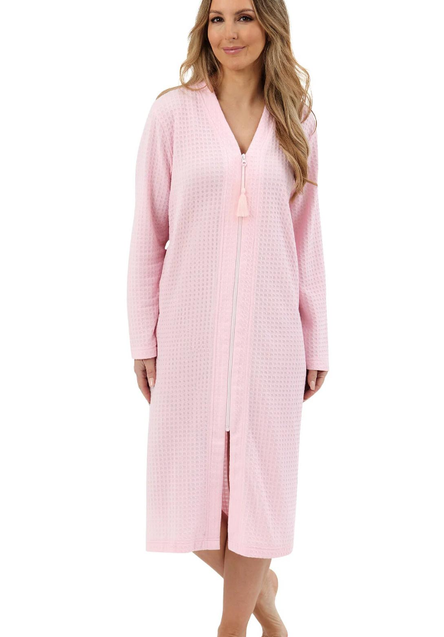 MARLON<BR>
Waffle Zip House Coat<BR>
Pink<BR>