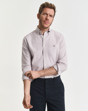 Load image into Gallery viewer, GANT<BR>
Slimfit Banker Stripe Classic Oxford Shirt<BR>
Green, Plum<BR>
