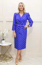 Load image into Gallery viewer, COCODOLL<BR>
Terri Spot Dress with Bow<BR>
Royal Blue<BR>
