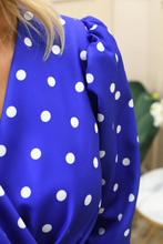 Load image into Gallery viewer, COCODOLL<BR>
Terri Spot Dress with Bow<BR>
Royal Blue<BR>
