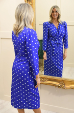 Load image into Gallery viewer, COCODOLL<BR>
Terri Spot Dress with Bow<BR>
Royal Blue<BR>
