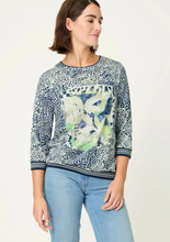 Load image into Gallery viewer, OLSEN<BR>
Animal Placement Print T-Shirt<BR>
Navy<BR>
