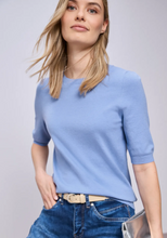 Load image into Gallery viewer, STREET ONE<BR>
Solid Colour Knit Top<BR>
Blue<BR>
