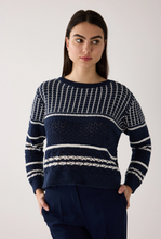 Load image into Gallery viewer, MORE AND MORE<BR>
Openwork Sweater<BR>
Navy/White, Coral<BR>
