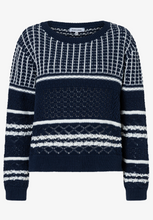 Load image into Gallery viewer, MORE AND MORE<BR>
Openwork Sweater<BR>
Navy/White, Coral<BR>
