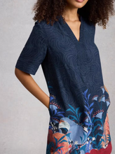 Load image into Gallery viewer, WHITE STUFF<BR>
June Linen Notch Neck Dress<BR>
Navy Print<BR>
