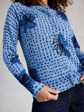 Load image into Gallery viewer, WHITE STUFF<BR>
Lulu Crew Neck Print Cardigan<BR>
Blue<BR>
