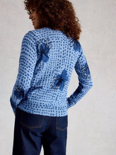Load image into Gallery viewer, WHITE STUFF<BR>
Lulu Crew Neck Print Cardigan<BR>
Blue<BR>
