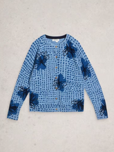 Load image into Gallery viewer, WHITE STUFF<BR>
Lulu Crew Neck Print Cardigan<BR>
Blue<BR>
