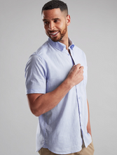 Load image into Gallery viewer, VEDONEIRE<BR>
Short Sleeve Linen Shirt<BR>
Olive, Sky<BR>
