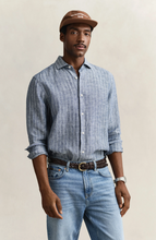 Load image into Gallery viewer, GANT<BR>
Linen Stripe Shirt<BR>
Persian Blue<BR>
