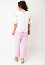 Load image into Gallery viewer, DOLCEZZA<BR>
Button Down  Floral Detail Blouse<BR>
White<BR>

