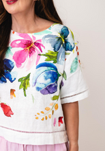 Load image into Gallery viewer, DOLCEZZA<BR>
Button Down  Floral Detail Blouse<BR>
White<BR>
