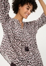 Load image into Gallery viewer, OLSEN<BR>
Leopard Tunic Blouse<BR>
White/Brown<BR>
