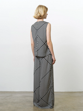 Load image into Gallery viewer, FRENCH CONNECTION<BR>
Monochrome Striped Damasco Cowl Neck Tank Top<BR>
Black/White<BR>
