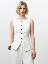 Load image into Gallery viewer, FRENCH CONNECTION<BR>
Vinnie Pinstripe Waist Coat<BR>
Cream/Black<BR>
