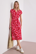 Load image into Gallery viewer, STREET ONE<BR>
Midi Dress with Split Neck and Print<BR>
Pink/Red<BR>
