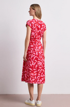 Load image into Gallery viewer, STREET ONE<BR>
Midi Dress with Split Neck and Print<BR>
Pink/Red<BR>

