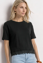 Load image into Gallery viewer, STREET ONE<BR>
T Shirt with Round Neck and Lace<BR>
Black<BR>
