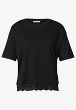 Load image into Gallery viewer, STREET ONE<BR>
T Shirt with Round Neck and Lace<BR>
Black<BR>
