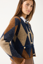 Load image into Gallery viewer, MORE AND MORE<BR>
Argyle Cardigan<BR>
Navy Tan<BR>
