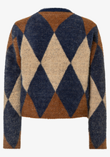 Load image into Gallery viewer, MORE AND MORE<BR>
Argyle Cardigan<BR>
Navy Tan<BR>
