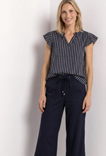 Load image into Gallery viewer, STREET ONE<BR>
Blouse Shirt with Flounce Sleeves<BR>
Navy/White<BR>
