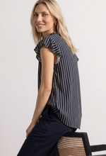 Load image into Gallery viewer, STREET ONE<BR>
Blouse Shirt with Flounce Sleeves<BR>
Navy/White<BR>
