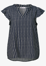 Load image into Gallery viewer, STREET ONE<BR>
Blouse Shirt with Flounce Sleeves<BR>
Navy/White<BR>
