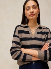 Load image into Gallery viewer, WHITE STUFF<BR>
Izzy Striped Collar Jumper<BR>
Natural Navy<BR>
