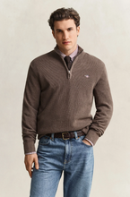 Load image into Gallery viewer, GANT<BR>
Textured Cotton Half-Zip Sweater<BR>
Melange Hazel, Evening Blue<BR>

