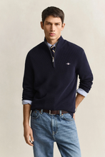 Load image into Gallery viewer, GANT<BR>
Textured Cotton Half-Zip Sweater<BR>
Melange Hazel, Evening Blue<BR>
