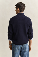 Load image into Gallery viewer, GANT<BR>
Textured Cotton Half-Zip Sweater<BR>
Melange Hazel, Evening Blue<BR>
