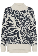 Load image into Gallery viewer, OLSEN<BR>
Graphic Feather Yarn Sweater<BR>
Ink<BR>
