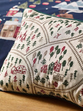 Load image into Gallery viewer, CATHERINE LANSFIELD &lt;BR&gt;
Christmas Ski Village Embroideried Cushion &lt;BR&gt;
Natural &lt;BR&gt;

