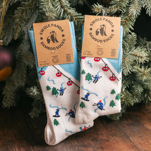 SWOLE PANDA <BR>
Men’s Skiing Bamboo Socks <BR>
White <BR>