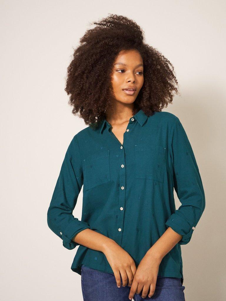 WHITE STUFF <BR>
Sophie Organic Cotton Shirt <BR>
Teal <BR>