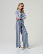 Load image into Gallery viewer, SURKANA <BR>
Wide linen trousers with high waist <BR>
Blue &amp; White <BR>
