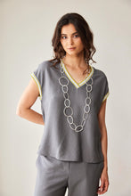Load image into Gallery viewer, PERUZZI <BR>
V Neck Top with Sporty Trim
Grey <BR>
