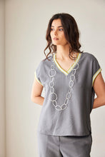 Load image into Gallery viewer, PERUZZI <BR>
V Neck Top with Sporty Trim
Grey <BR>

