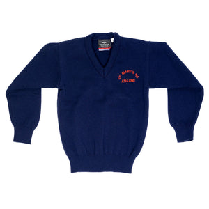 ST. MARY'S JUMPER <BR>
Acrylic V Neck <BR>
Crested, Navy <BR>