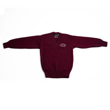 Load image into Gallery viewer, ST. PAULS NS &lt;BR&gt;
Acrylic V Neck Jumper &lt;BR&gt;
Crested Wine &lt;BR&gt;
