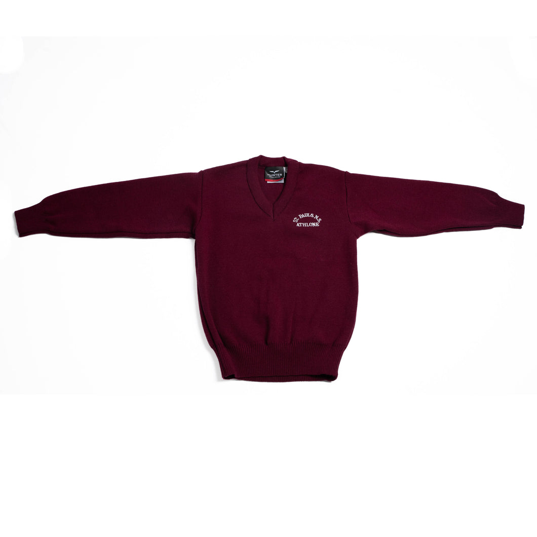 ST. PAULS NS <BR>
Acrylic V Neck Jumper <BR>
Crested Wine <BR>