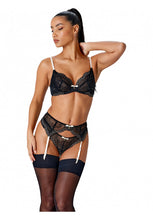 Load image into Gallery viewer, GOSSARD &lt;BR&gt;
Superboost Lace, Wired, Non Padded Plunge Bra &lt;BR&gt;
Black/Ivory Rose &lt;BR&gt;
