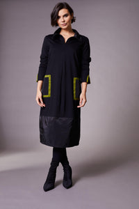 PERUZZI <BR>
Taffeta Pocket Dress <BR>
Black with lime trim <BR>
