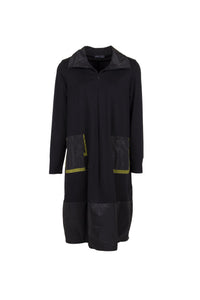 PERUZZI <BR>
Taffeta Pocket Dress <BR>
Black with lime trim <BR>
